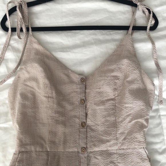 Button Front Tie Shoulder Pinstripe Jumpsuit - Picture 4 of 6